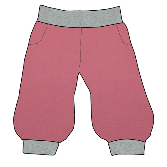 Damen 3/4 Caprihose Sporthose Musselin Rosa