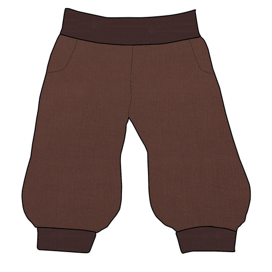 Damen 3/4 Caprihose Sporthose Musselin Braun