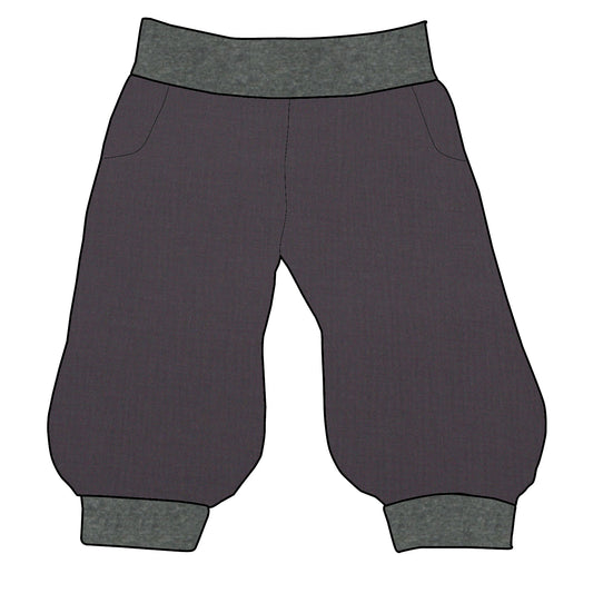 Damen 3/4 Caprihose Sporthose Musselin Dunkelgrau