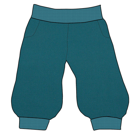 Damen 3/4 Caprihose Sporthose Musselin Dunkelpetrol