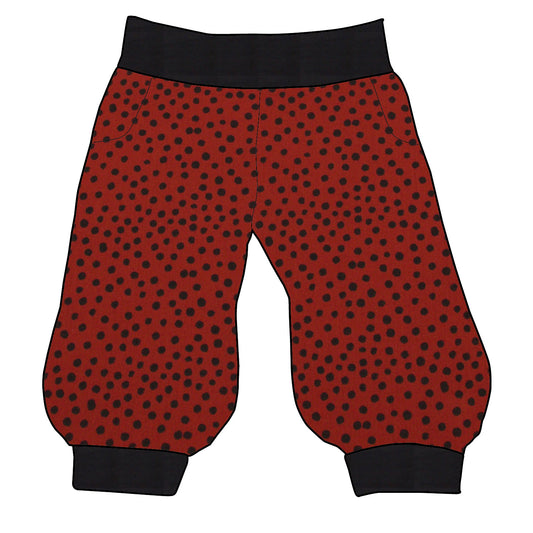 Damen 3/4 Caprihose Sporthose Musselin Punkte schwarz terracotta