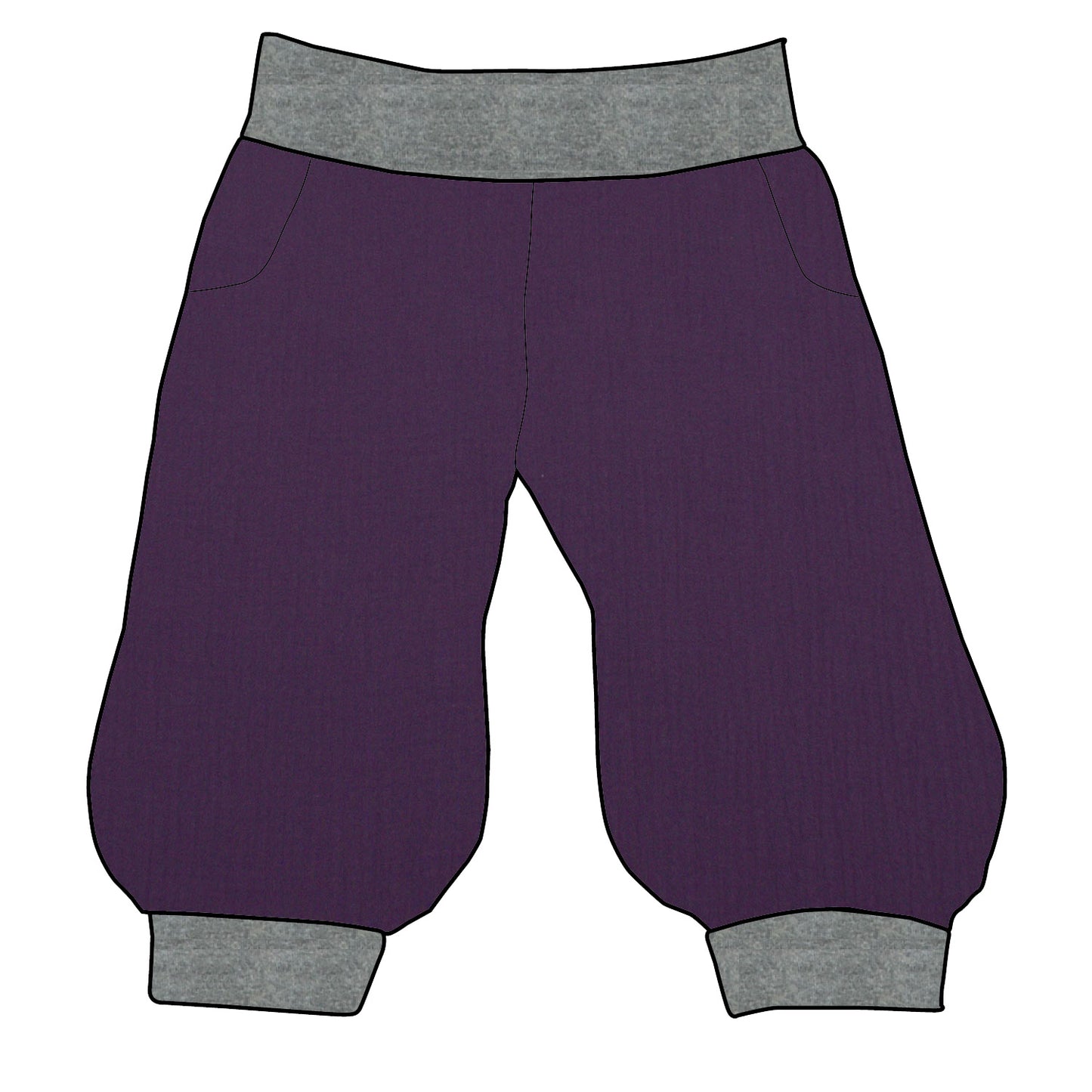 Damen 3/4 Caprihose Sporthose Musselin Lila