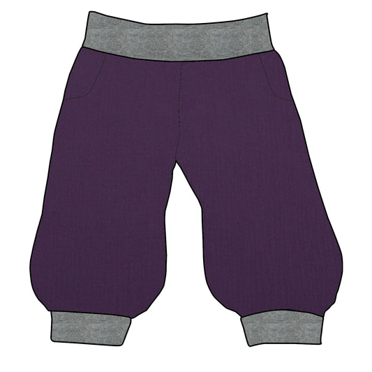 Damen 3/4 Caprihose Sporthose Musselin Lila
