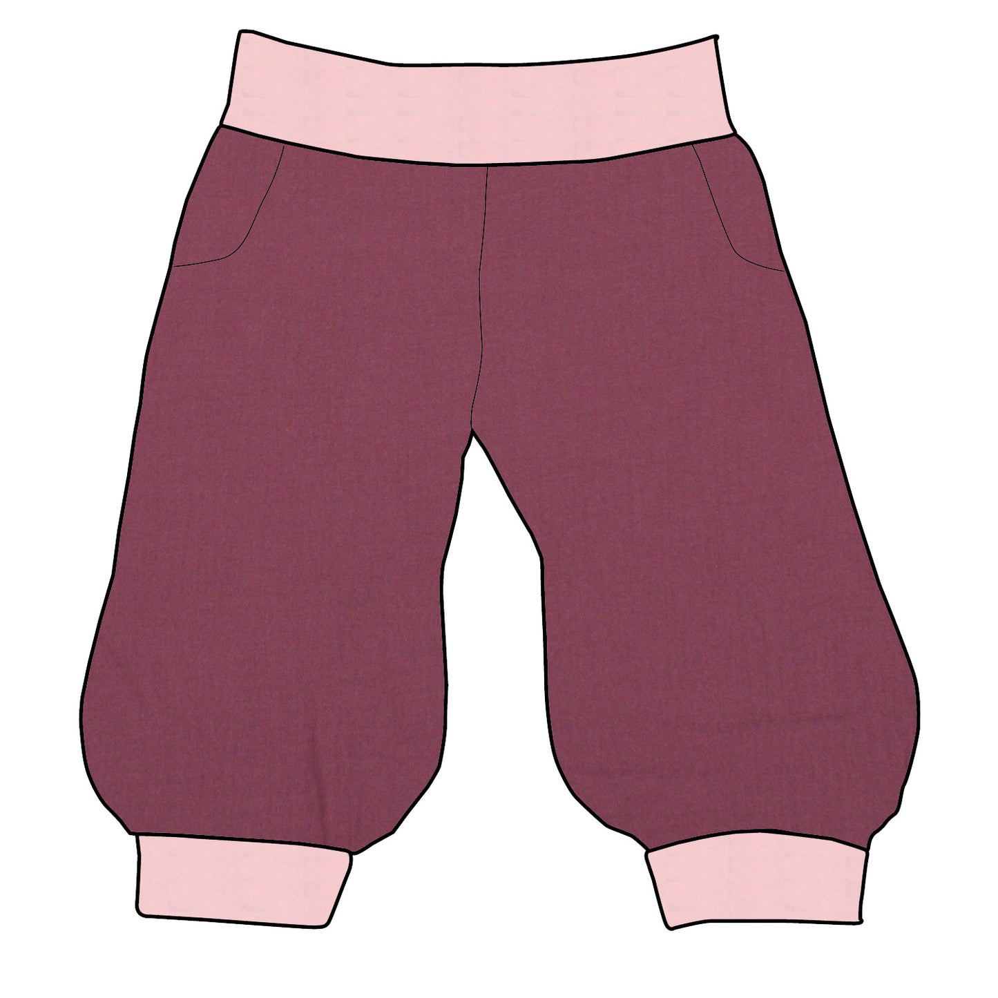 Damen 3/4 Caprihose Sporthose Musselin Beere