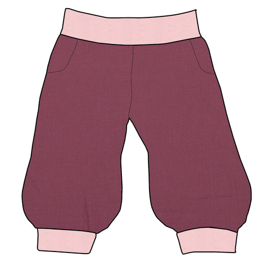 Damen 3/4 Caprihose Sporthose Musselin Beere