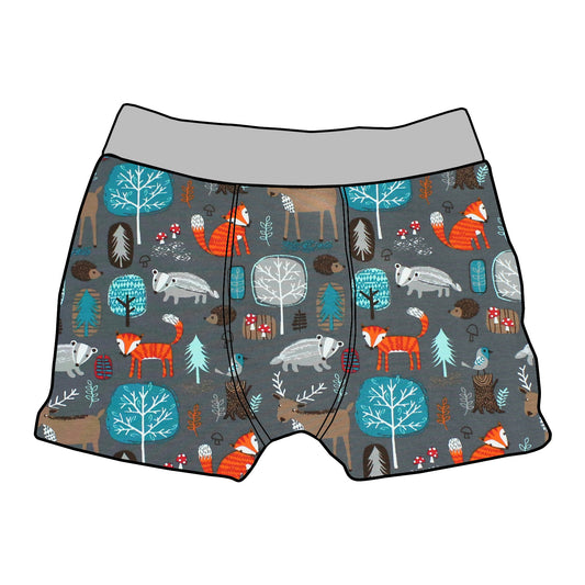 Kinder Boxershorts Waldtiere grau
