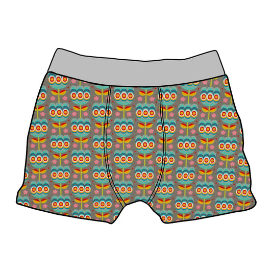 Kinder Boxershorts Retro Tulpen grau