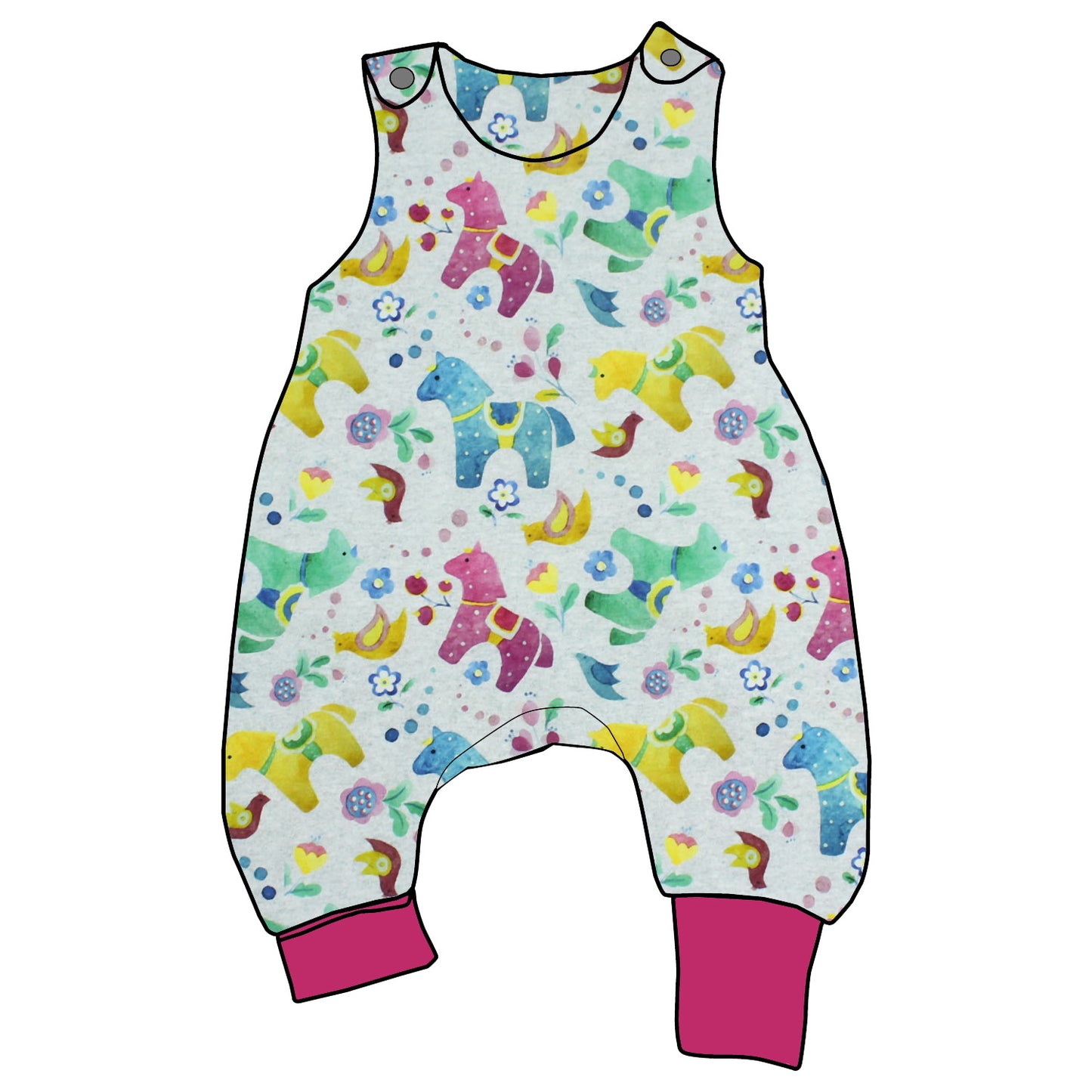 Baby Strampler / Einteiler Bunte Pferde