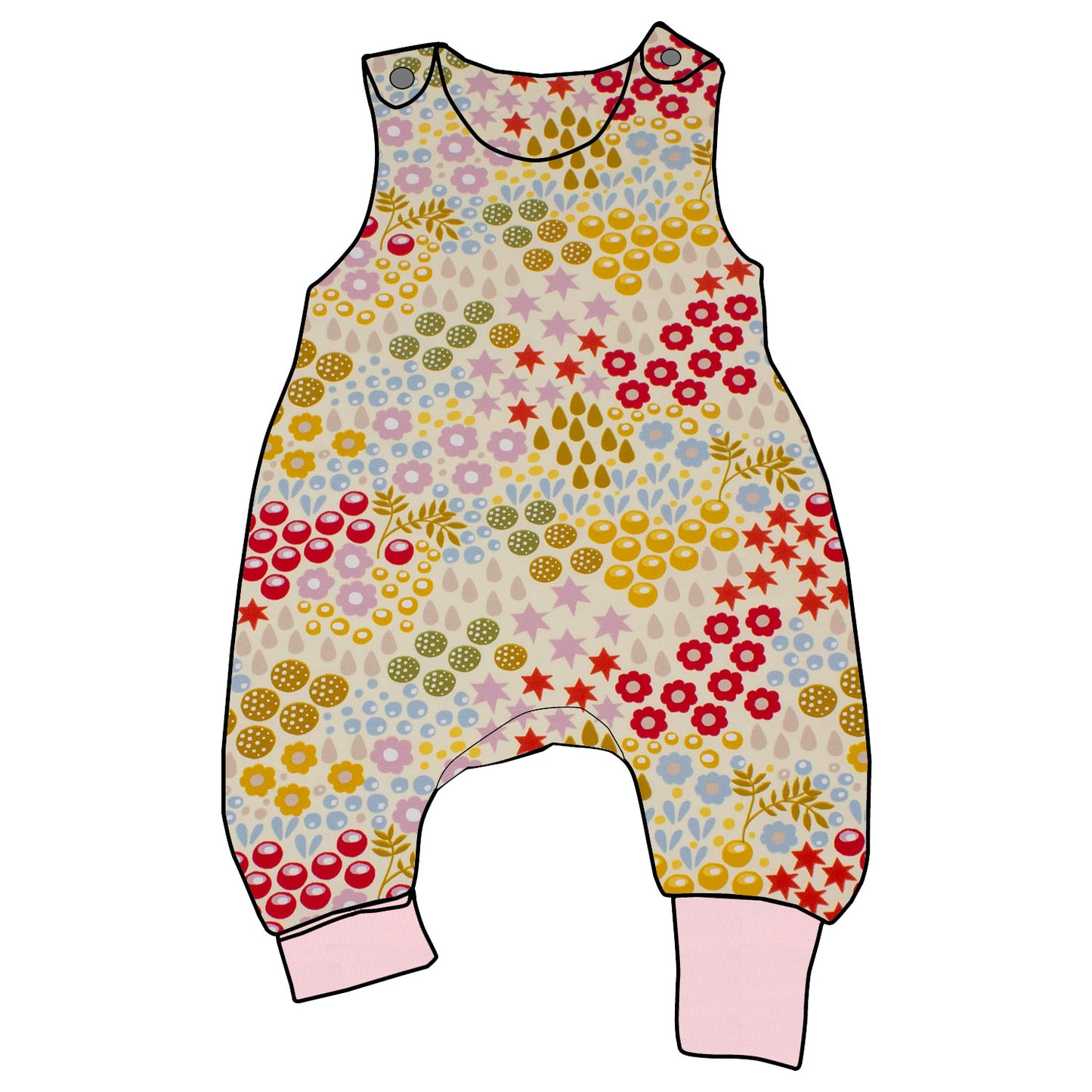 Baby Strampler / Einteiler Retro Blumenwiese creme