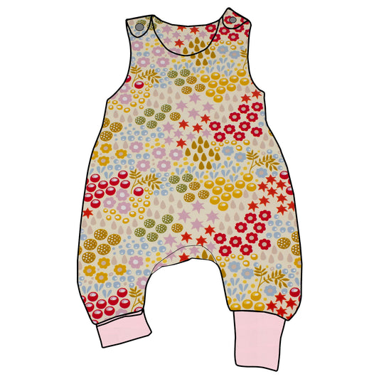 Baby Strampler / Einteiler Retro Blumenwiese creme
