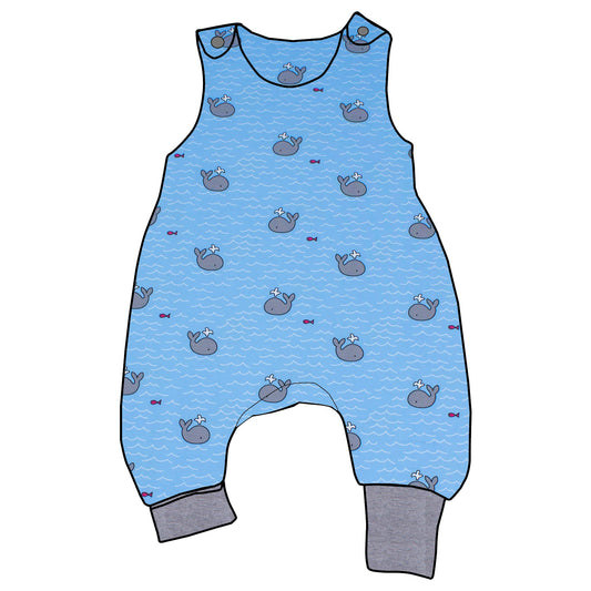 Baby Strampler / Einteiler Kleiner Wal hellblau