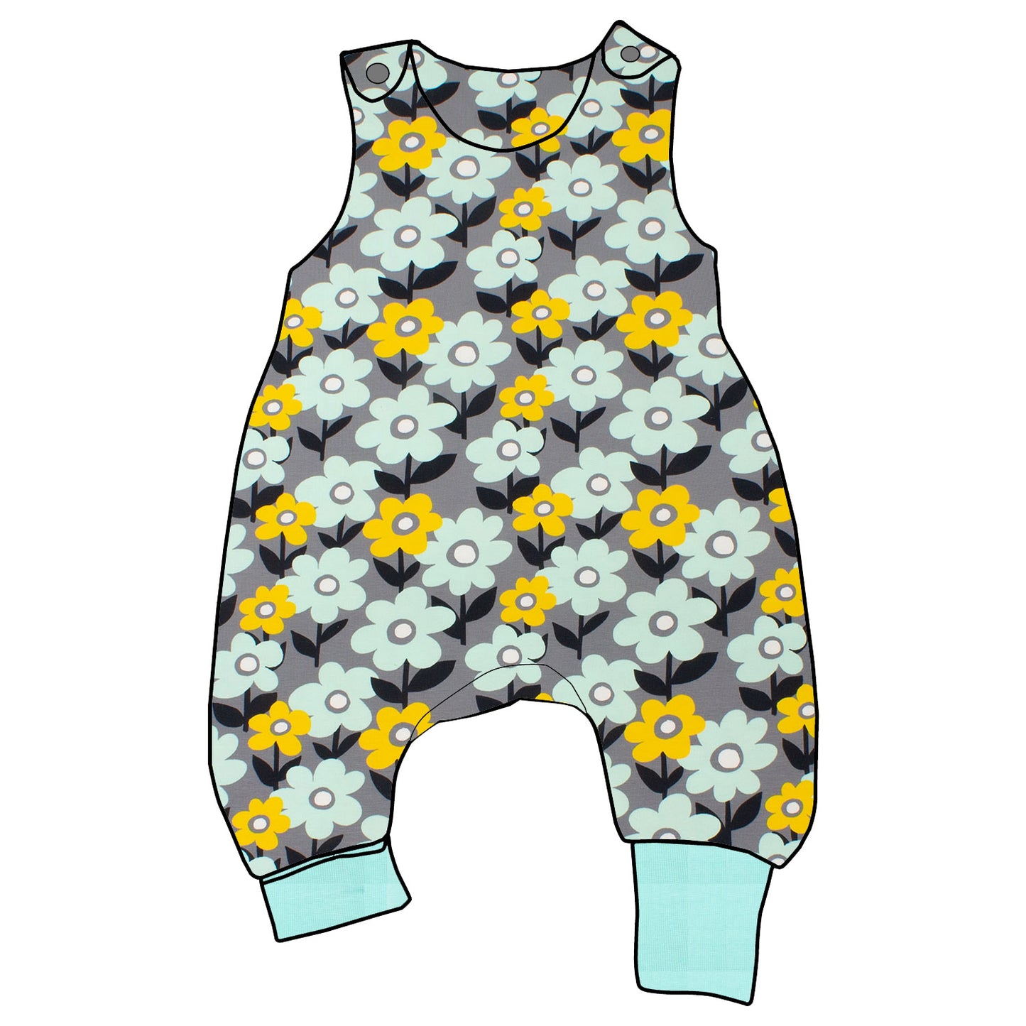 Baby Strampler / Einteiler Retro Blumenwiese