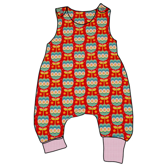 Baby Strampler / Einteiler Retro Tulpen rot