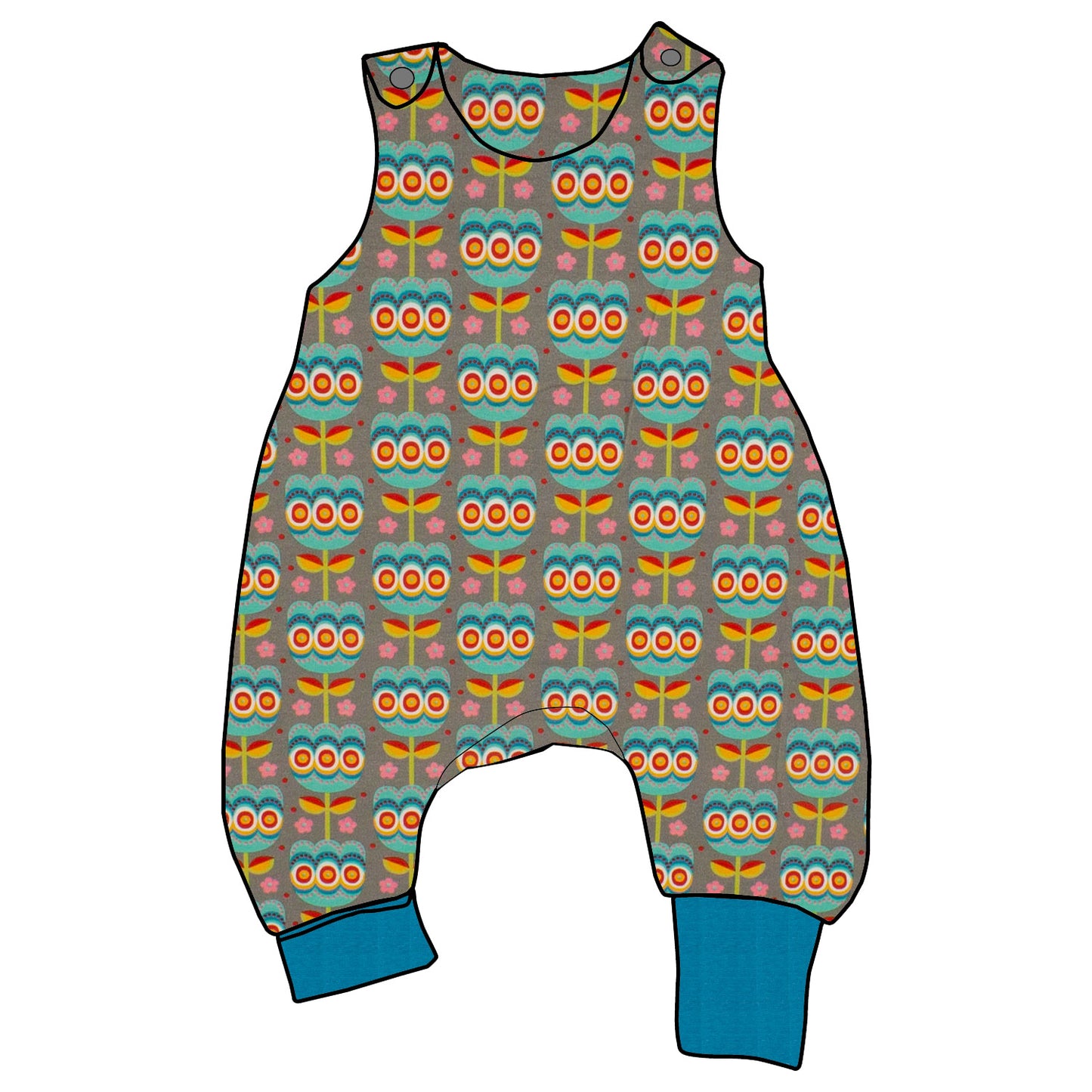 Baby Strampler / Einteiler Retro Tulpen grau