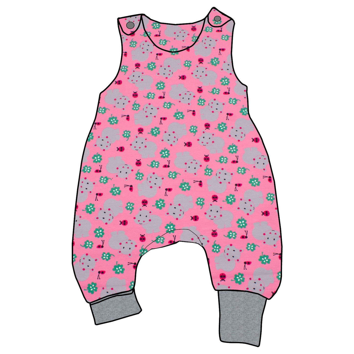 Baby Strampler / Einteiler Nilpferd rosa