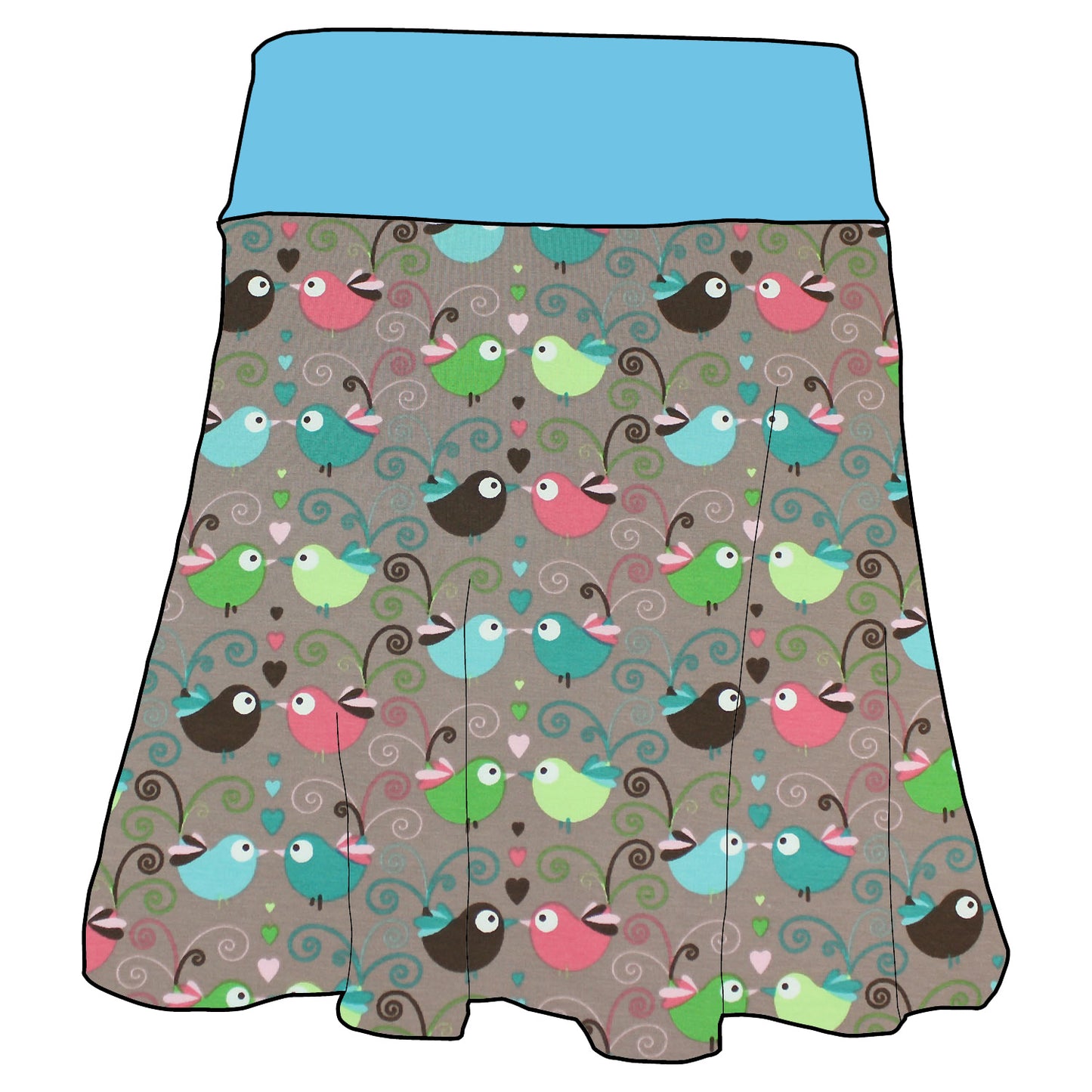 Damen Basicrock Bunte Vögel