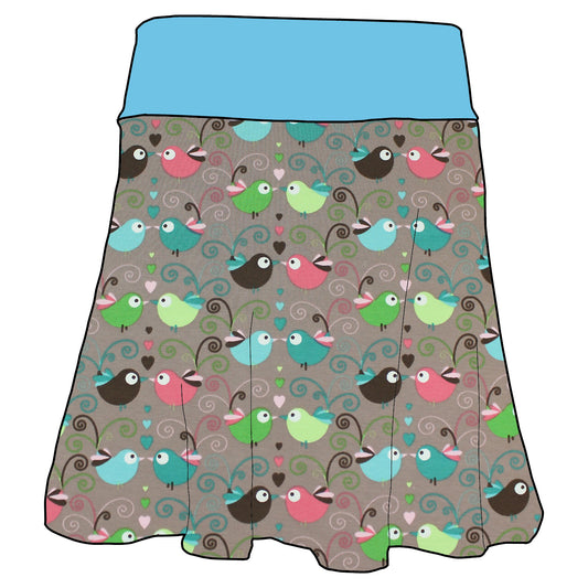 Damen Basicrock Bunte Vögel