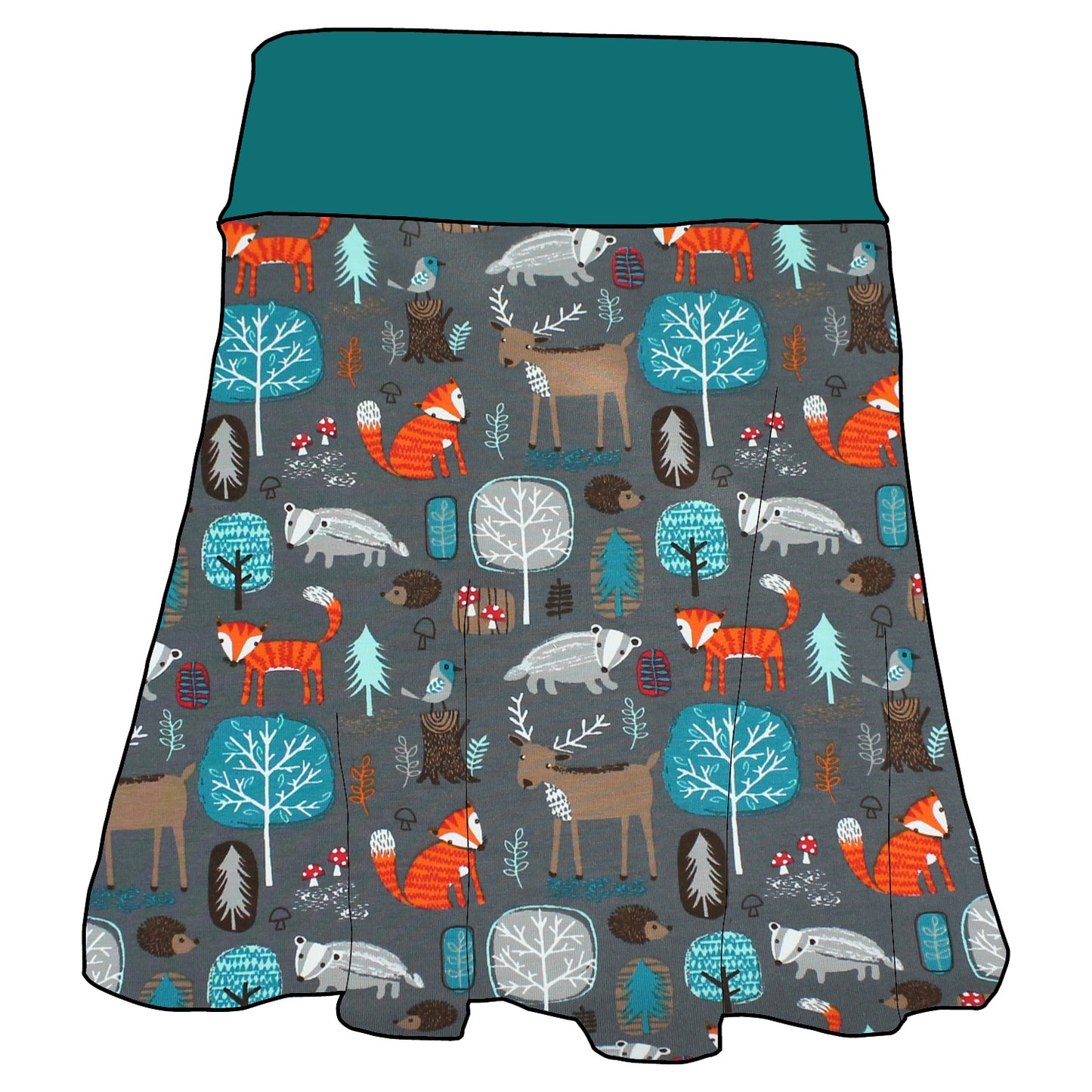 Damen Basicrock Waldtiere grau