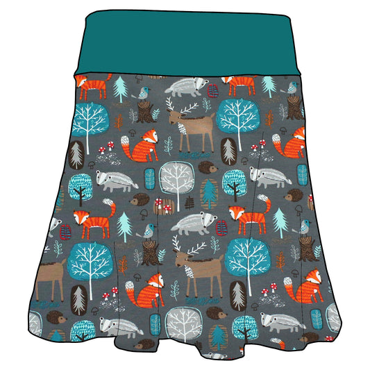 Damen Basicrock Waldtiere grau