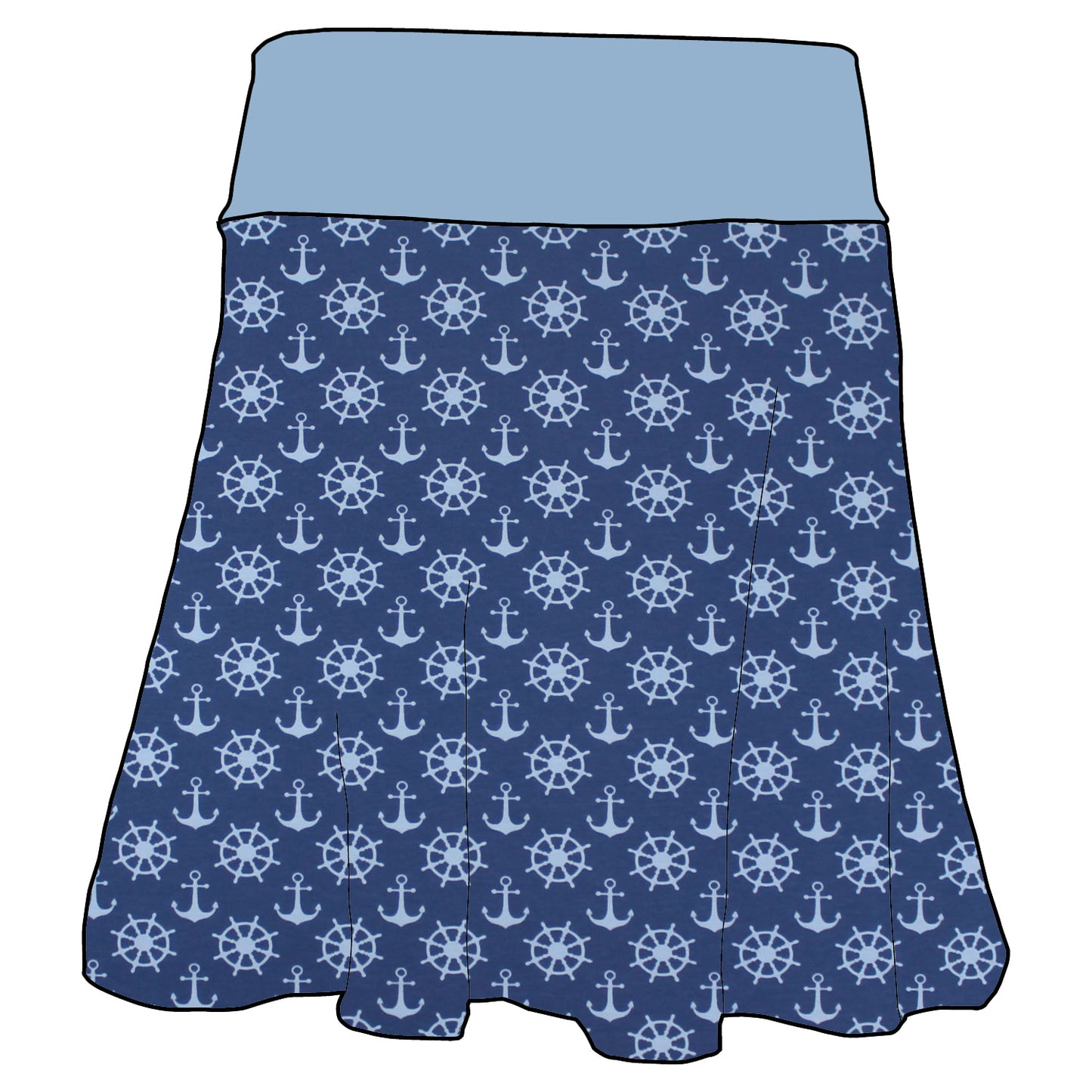 Damen Basicrock Anker Steuerrad blau