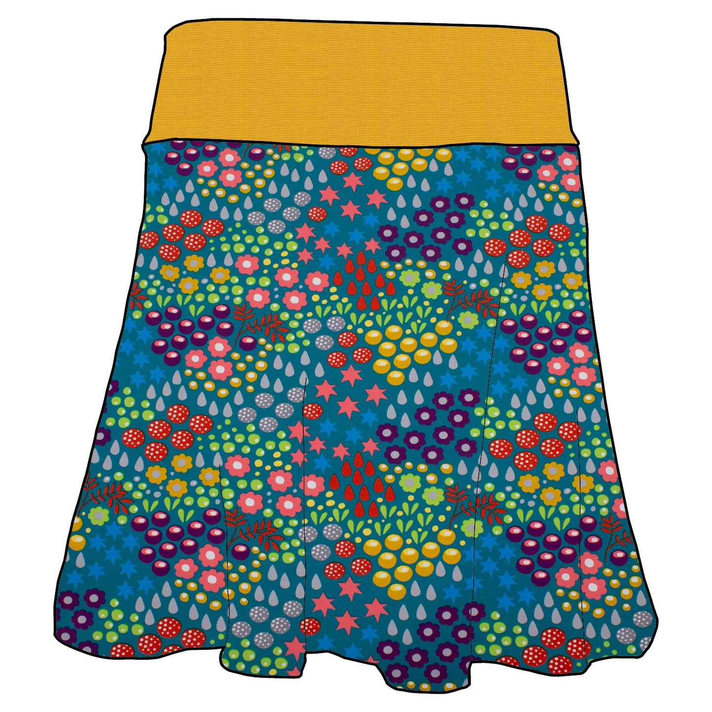 Damen Basicrock Retro Blumenwiese türkis