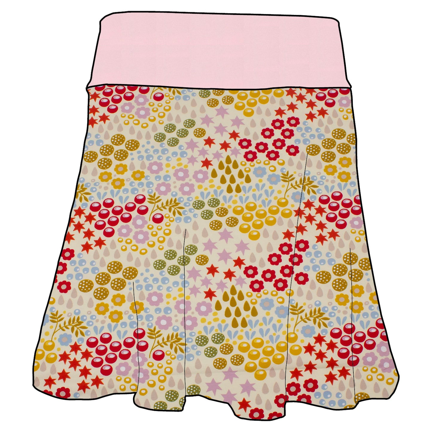 Damen Basicrock Retro Blumenwiese creme