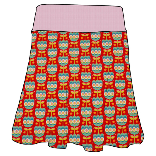 Damen Basicrock Retro Tulpen rot