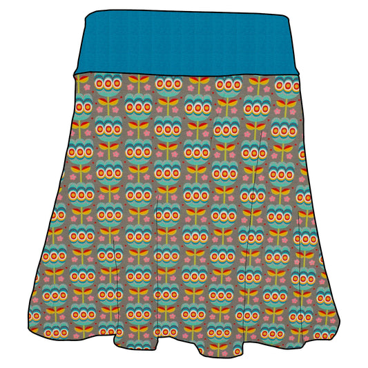 Damen Basicrock Retro Tulpen grau