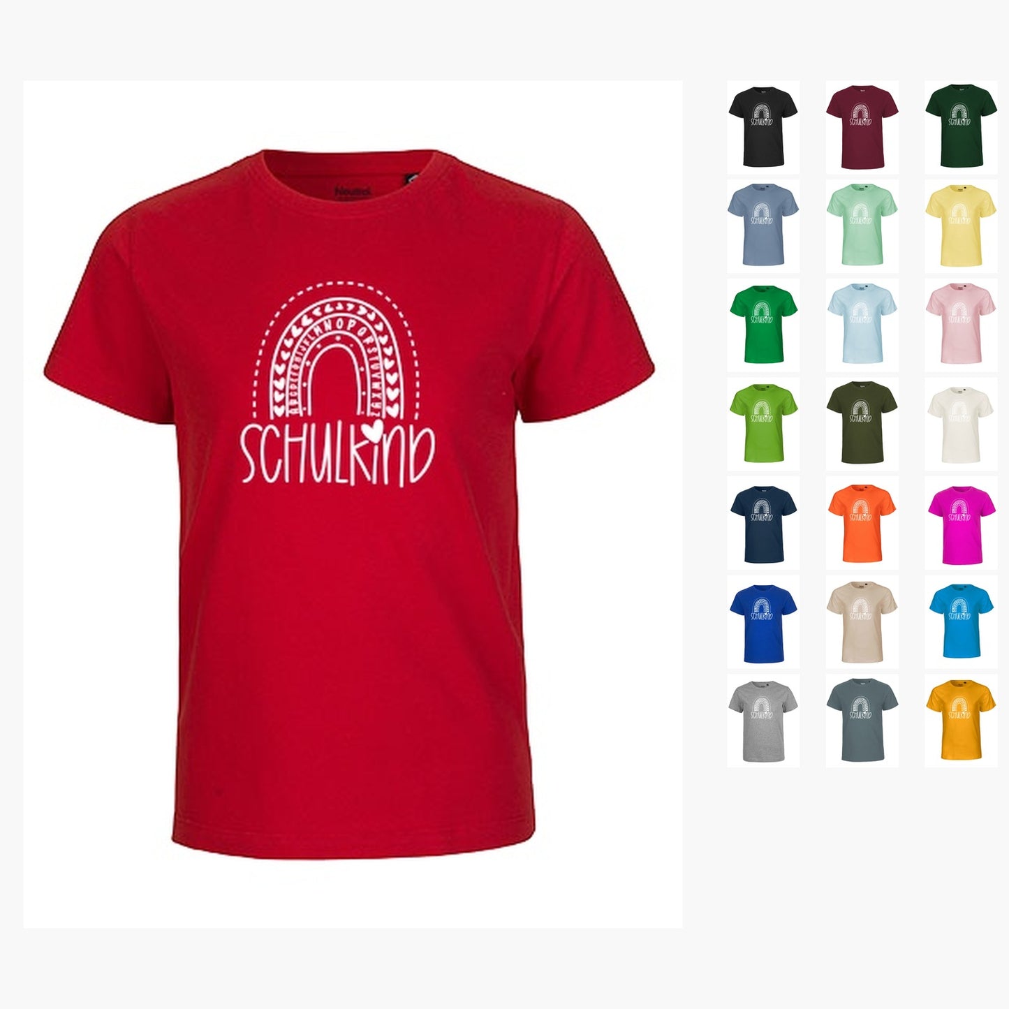MiMaMäuschen Kinder Bio T-Shirt Schulkind Alphabet Regenbogen (weißer Druck) 2 – Übersicht