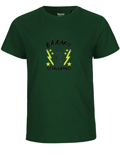 MiMaMäuschen Kinder Bio T-Shirt Schulkind BÄÄM! Schulkind (schwarzer Druck) 1 – Bottle Green