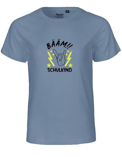 MiMaMäuschen Kinder Bio T-Shirt Schulkind BÄÄM! Schulkind (schwarzer Druck) 1 – Dusty Indigo