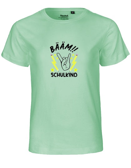 MiMaMäuschen Kinder Bio T-Shirt Schulkind BÄÄM! Schulkind (schwarzer Druck) 1 – Dusty Mint
