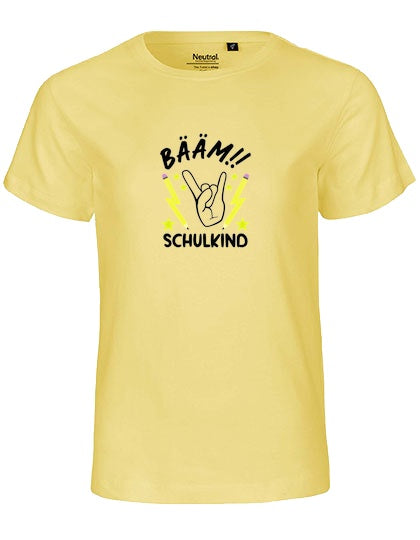 MiMaMäuschen Kinder Bio T-Shirt Schulkind BÄÄM! Schulkind (schwarzer Druck) 1 – Dusty Yellow