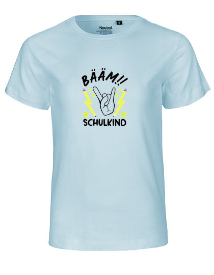 MiMaMäuschen Kinder Bio T-Shirt Schulkind BÄÄM! Schulkind (schwarzer Druck) 1 – Light Blue