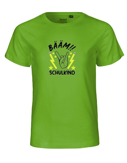 MiMaMäuschen Kinder Bio T-Shirt Schulkind BÄÄM! Schulkind (schwarzer Druck) 3 – Lime