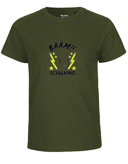MiMaMäuschen Kinder Bio T-Shirt Schulkind BÄÄM! Schulkind (schwarzer Druck) 2 – Military