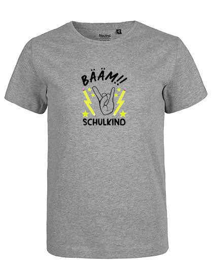 MiMaMäuschen Kinder Bio T-Shirt Schulkind BÄÄM! Schulkind (schwarzer Druck) 1 – Sport Grey
