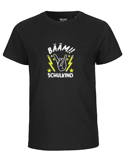 MiMaMäuschen Kinder Bio T-Shirt Schulkind BÄÄM! Schulkind (weißer Druck) 2 – Black