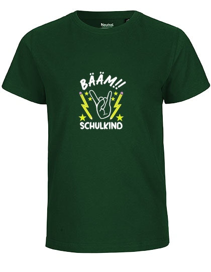 MiMaMäuschen Kinder Bio T-Shirt Schulkind BÄÄM! Schulkind (weißer Druck) 1 – Bottle Green