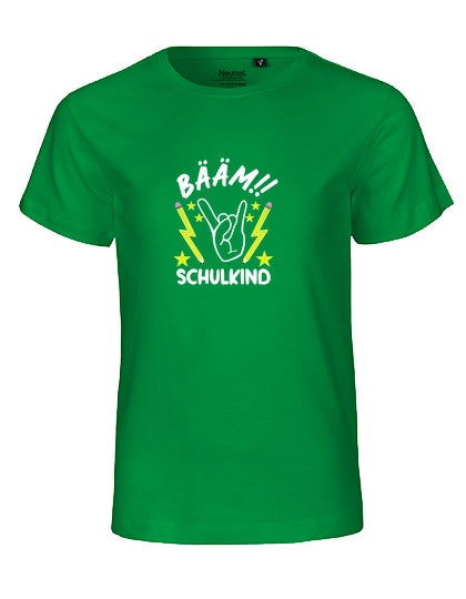 MiMaMäuschen Kinder Bio T-Shirt Schulkind BÄÄM! Schulkind (weißer Druck) 2 – Green