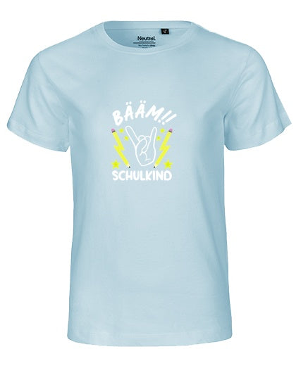 MiMaMäuschen Kinder Bio T-Shirt Schulkind BÄÄM! Schulkind (weißer Druck) 1 – Light Blue