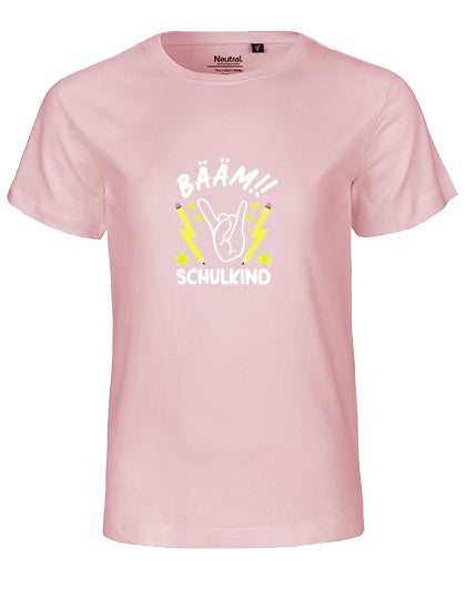 MiMaMäuschen Kinder Bio T-Shirt Schulkind BÄÄM! Schulkind (weißer Druck) 1 – Light Pink