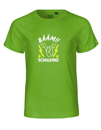 MiMaMäuschen Kinder Bio T-Shirt Schulkind BÄÄM! Schulkind (weißer Druck) 3 – Lime