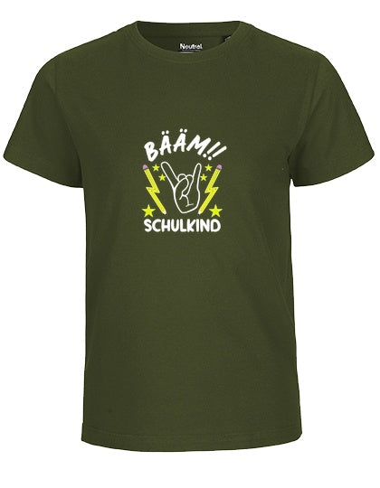 MiMaMäuschen Kinder Bio T-Shirt Schulkind BÄÄM! Schulkind (weißer Druck) 2 – Military