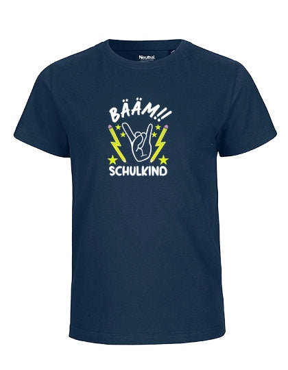 MiMaMäuschen Kinder Bio T-Shirt Schulkind BÄÄM! Schulkind (weißer Druck) 3 – Navy