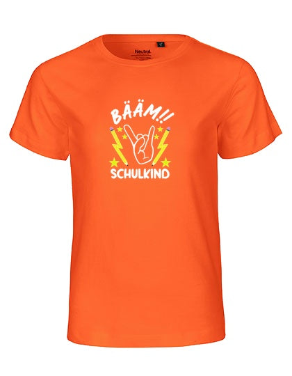 MiMaMäuschen Kinder Bio T-Shirt Schulkind BÄÄM! Schulkind (weißer Druck) 2 – Orange