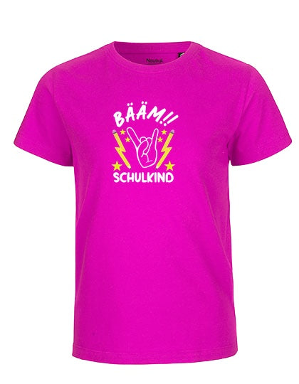 MiMaMäuschen Kinder Bio T-Shirt Schulkind BÄÄM! Schulkind (weißer Druck) 3 – Pink