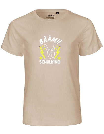 MiMaMäuschen Kinder Bio T-Shirt Schulkind BÄÄM! Schulkind (weißer Druck) 3 – Sand