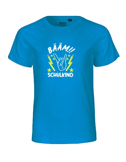 MiMaMäuschen Kinder Bio T-Shirt Schulkind BÄÄM! Schulkind (weißer Druck) 2 – Sapphire
