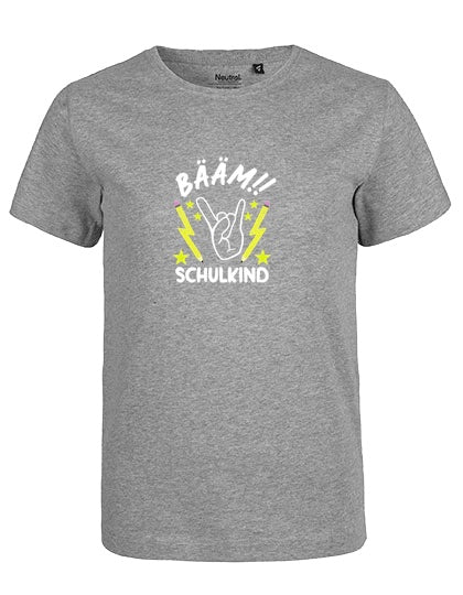 MiMaMäuschen Kinder Bio T-Shirt Schulkind BÄÄM! Schulkind (weißer Druck) 1 – Sport Grey
